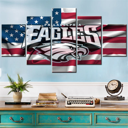 American Football - 5 Pieces Wall Art - AF5084 - American Flag Philadelphia Eagles - NFL Football - American Football Poster - American Football Canvas
