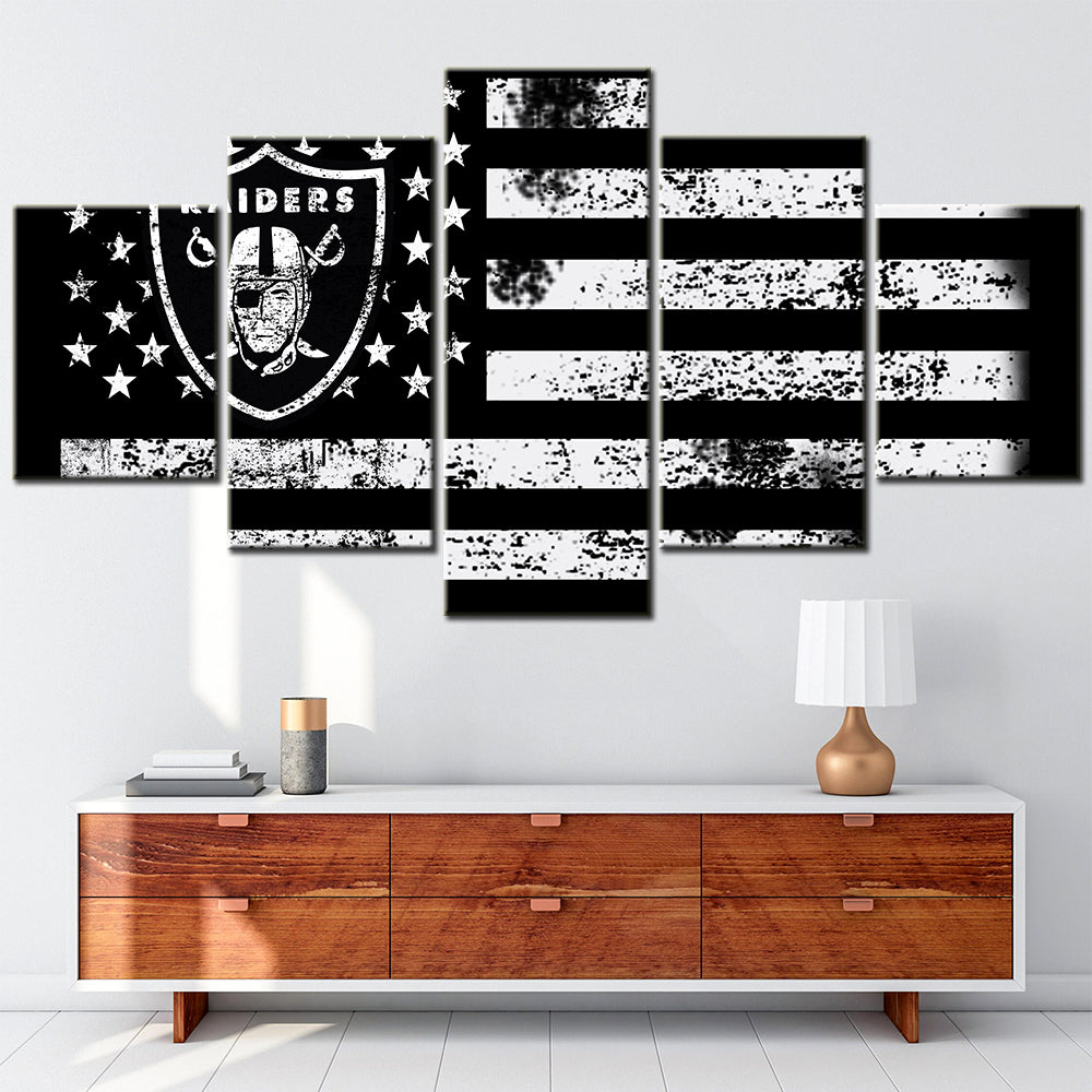American Football - 5 Pieces Wall Art - AF5106 - Oakland Raiders American Flag - American Football Poster - American Football Canvas