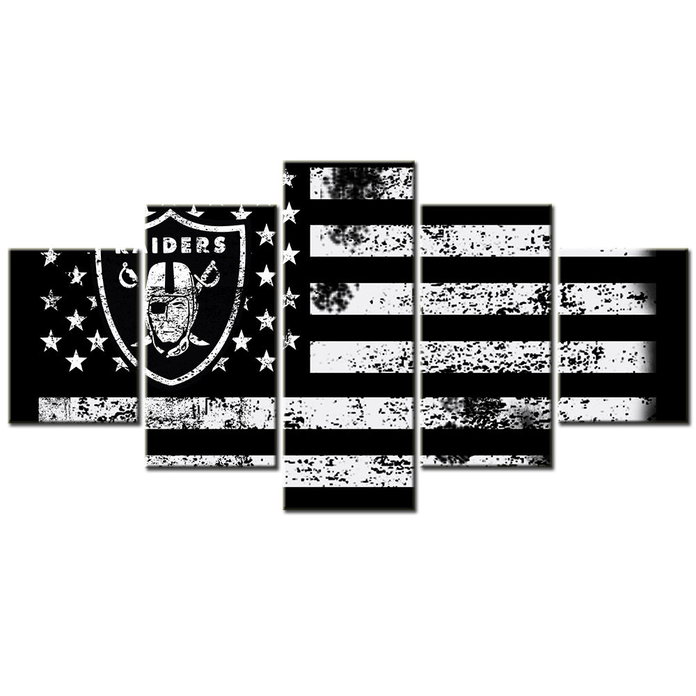 American Football - 5 Pieces Wall Art - AF5106 - Oakland Raiders American Flag - American Football Poster - American Football Canvas