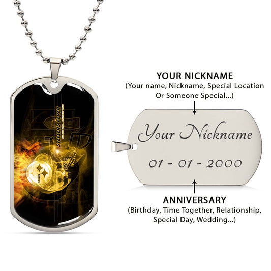 American Football Dog Tag Necklace - AFD046 - Steelers Fever A Passion for Pittsburgh Sports - Military Ball Chain