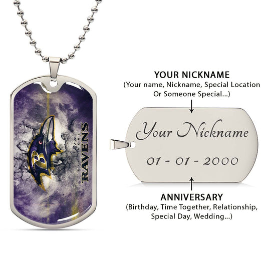 American Football Dog Tag Necklace - AFD054 - Baltimore Ravens - NFL Teams - Military Ball Chain