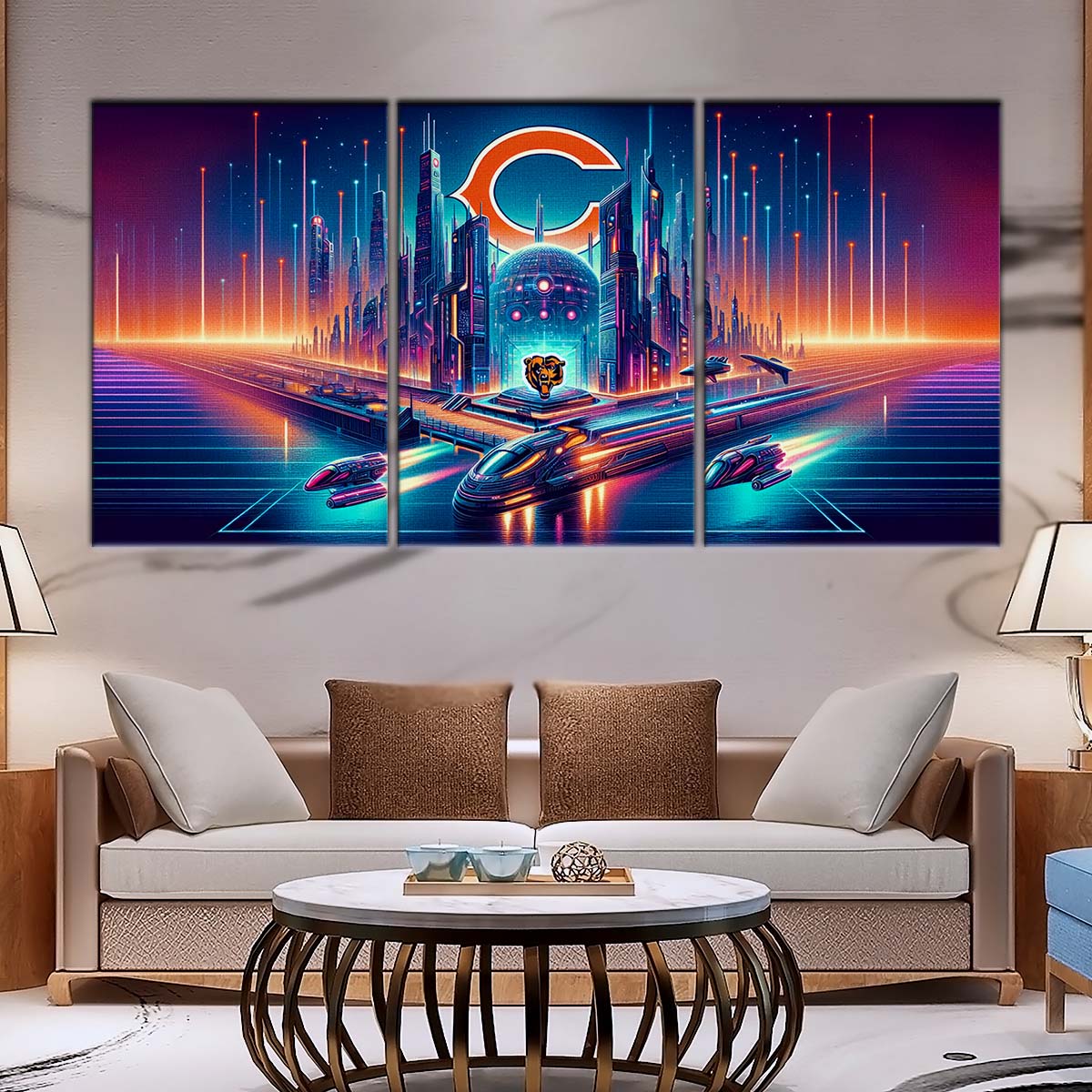 American Football Wall Art - AF5170 - Chicago Bears - Futuristic City - NFL Football Team - American Football Poster - American Football Canvas