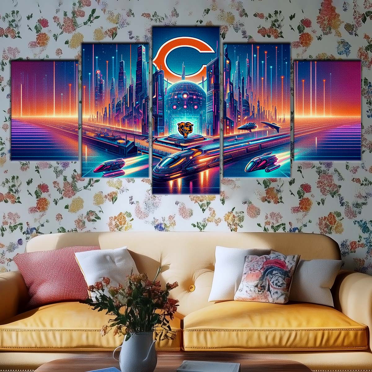 American Football Wall Art - AF5170 - Chicago Bears - Futuristic City - NFL Football Team - American Football Poster - American Football Canvas