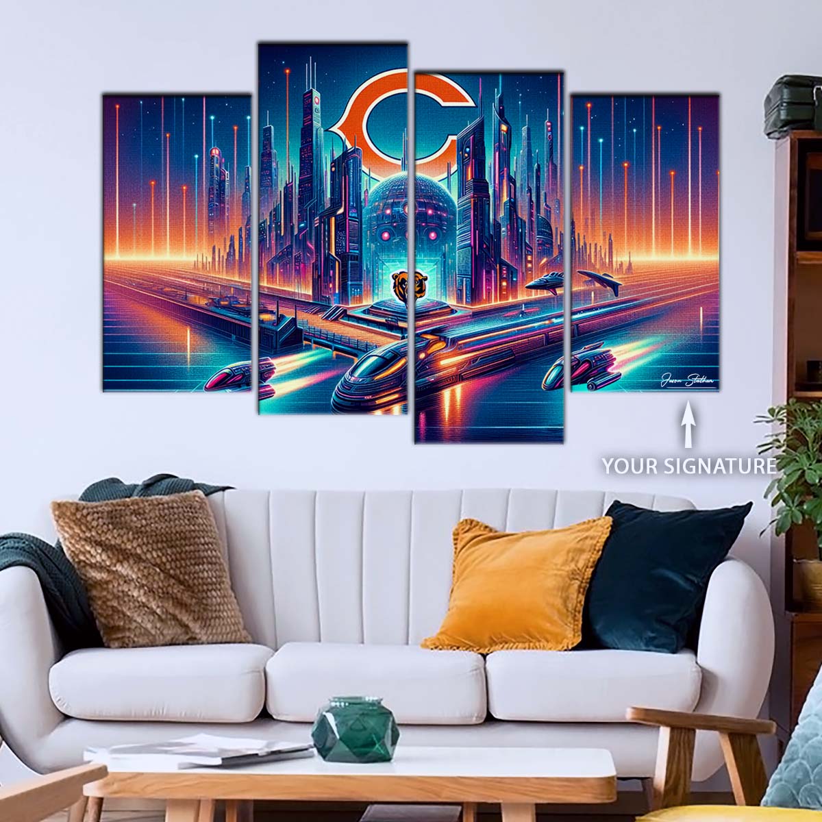 American Football Wall Art - AF5170 - Chicago Bears - Futuristic City - NFL Football Team - American Football Poster - American Football Canvas