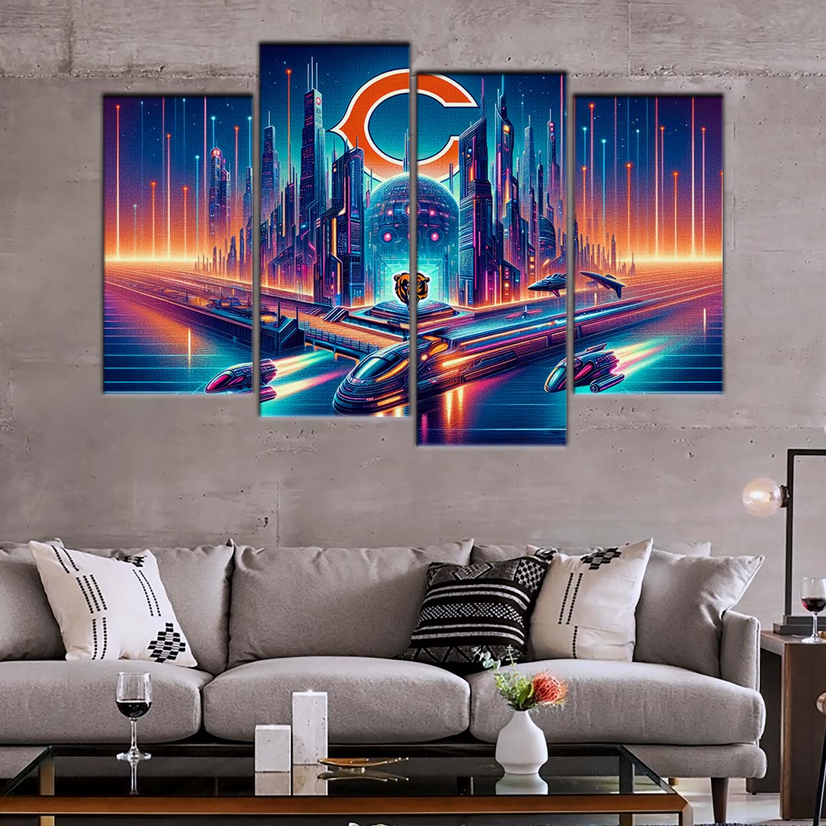 American Football Wall Art - AF5170 - Chicago Bears - Futuristic City - NFL Football Team - American Football Poster - American Football Canvas