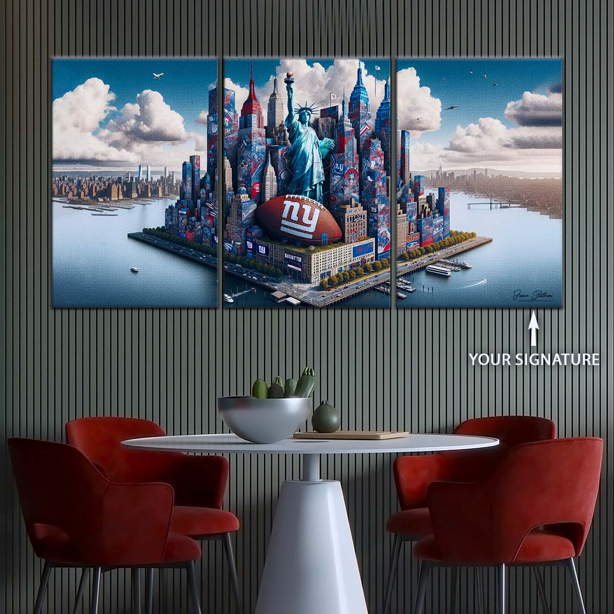 American Football Wall Art - AF5204 - New York Giants - Themed Manhattan Skyline - NFL Football Team - American Football Poster - American Football Canvas