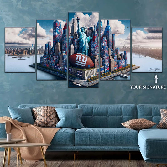 American Football Wall Art - AF5204 - New York Giants - Themed Manhattan Skyline - NFL Football Team - American Football Poster - American Football Canvas