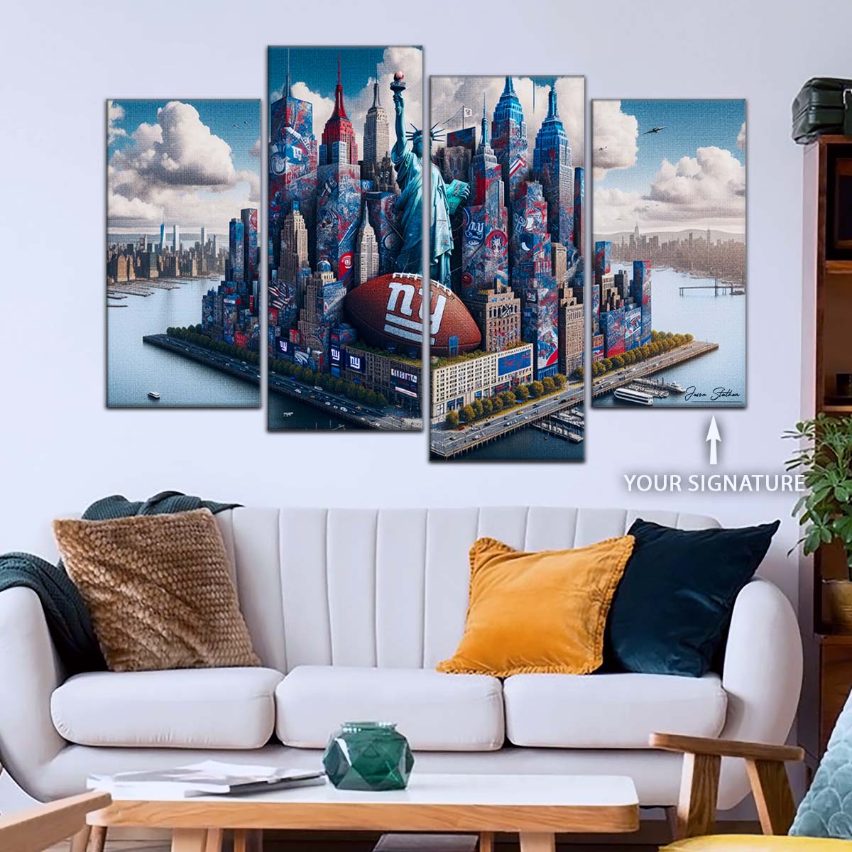 American Football Wall Art - AF5204 - New York Giants - Themed Manhattan Skyline - NFL Football Team - American Football Poster - American Football Canvas