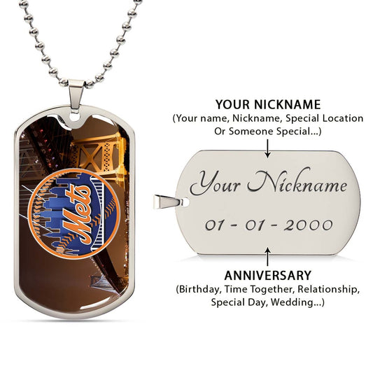 Baseball Dog Tag Necklace - BBD008 - New York Mets - Military Ball Chain