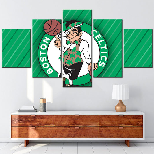 Basketball - 5 Pieces Wall Art - BK5008 - Boston Celtics - Lucky the Leprechaun - Basketball Poster - Basketball Canvas