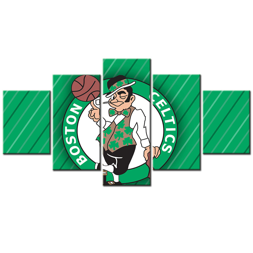 Basketball - 5 Pieces Wall Art - BK5008 - Boston Celtics - Lucky the Leprechaun - Basketball Poster - Basketball Canvas