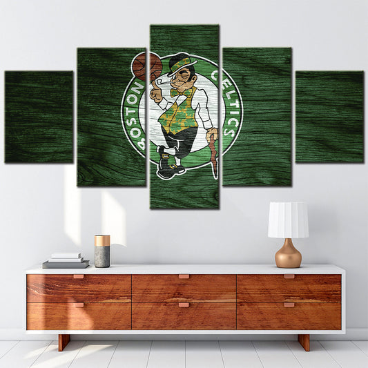 Basketball - 5 Pieces Wall Art - BK5009 - Boston Celtics - Lucky the Leprechaun - Basketball Poster - Basketball Canvas