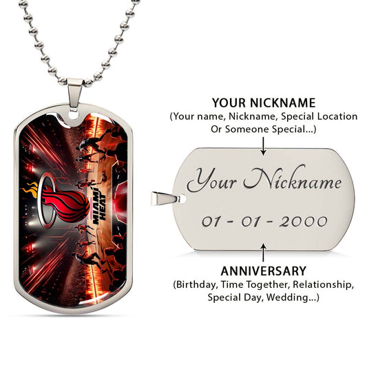 Basketball Dog Tag Necklace - BKD003 - Miami Heat Basketball - Military Ball Chain