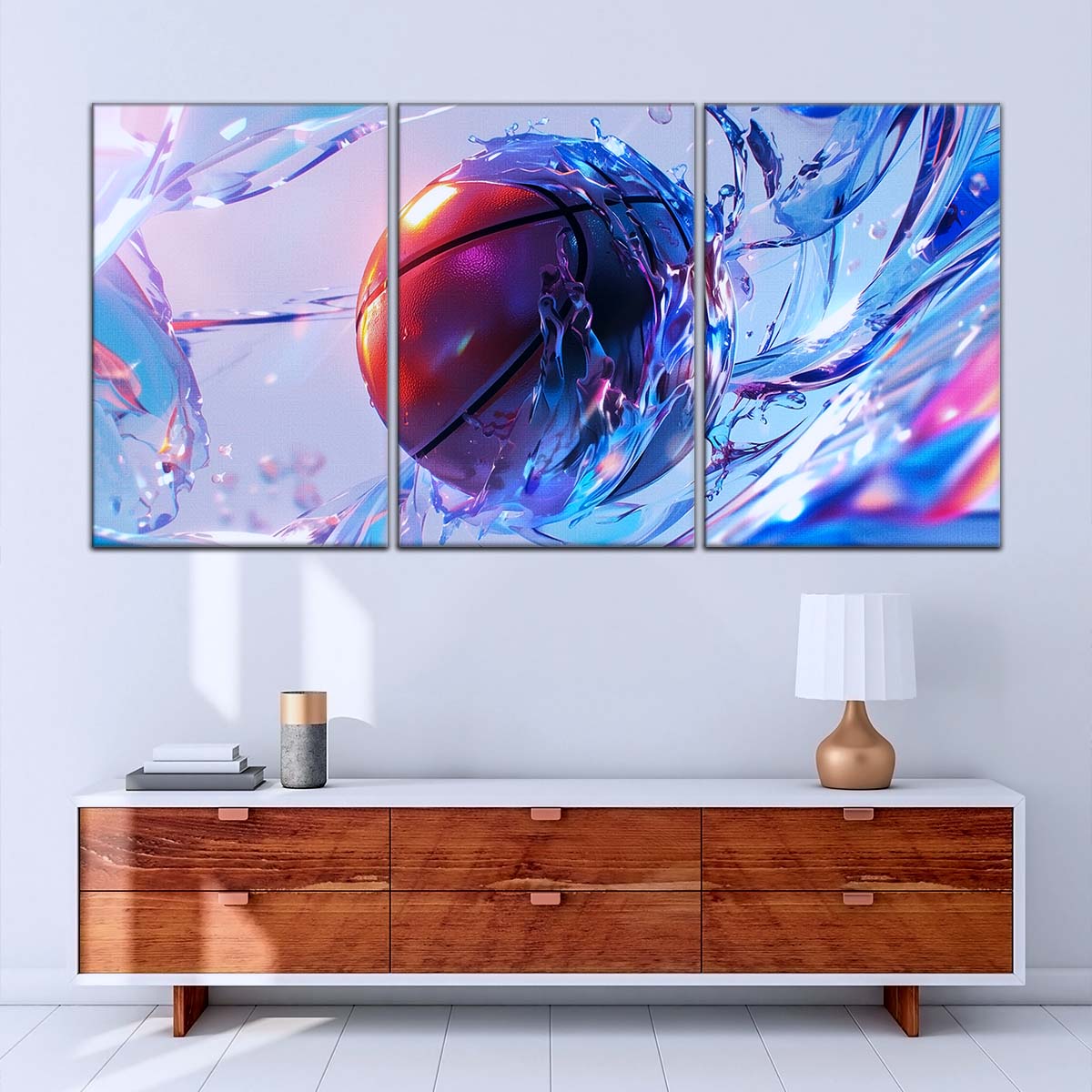 Basketball Wall Art - BK5055 - Basketball in Dynamic Splash - Basketball Poster - Basketball Canvas