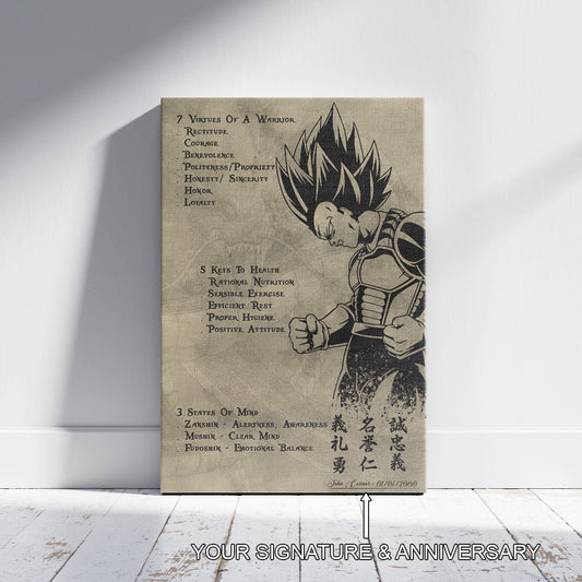 Dragon Ball Canvas Wall Art - DR043 - Vegeta - 7 Virtues of a Warrior - 5 Keys to Health