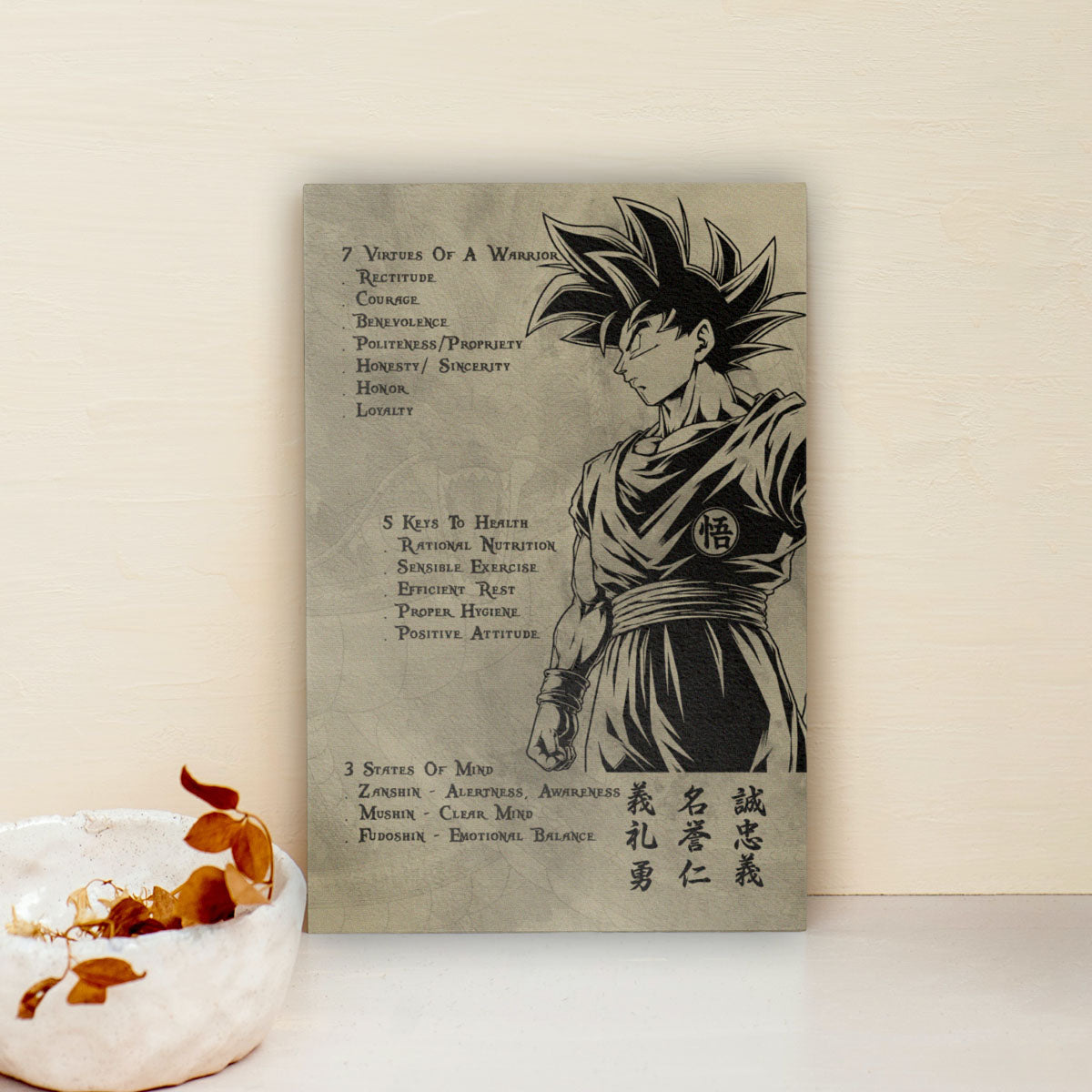 Dragon Ball Canvas Wall Art - DR044 - Goku - 7 Virtues of a Warrior - 5 Keys to Health
