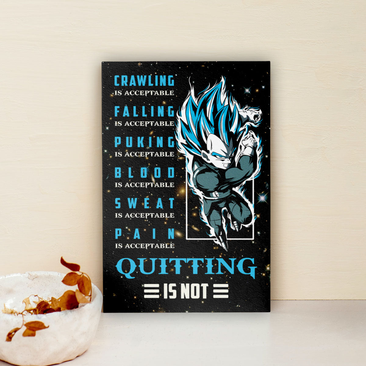 Dragon Ball Canvas Wall Art - DR056 - Super Saiyan Blue Vegeta - Quitting Is Not