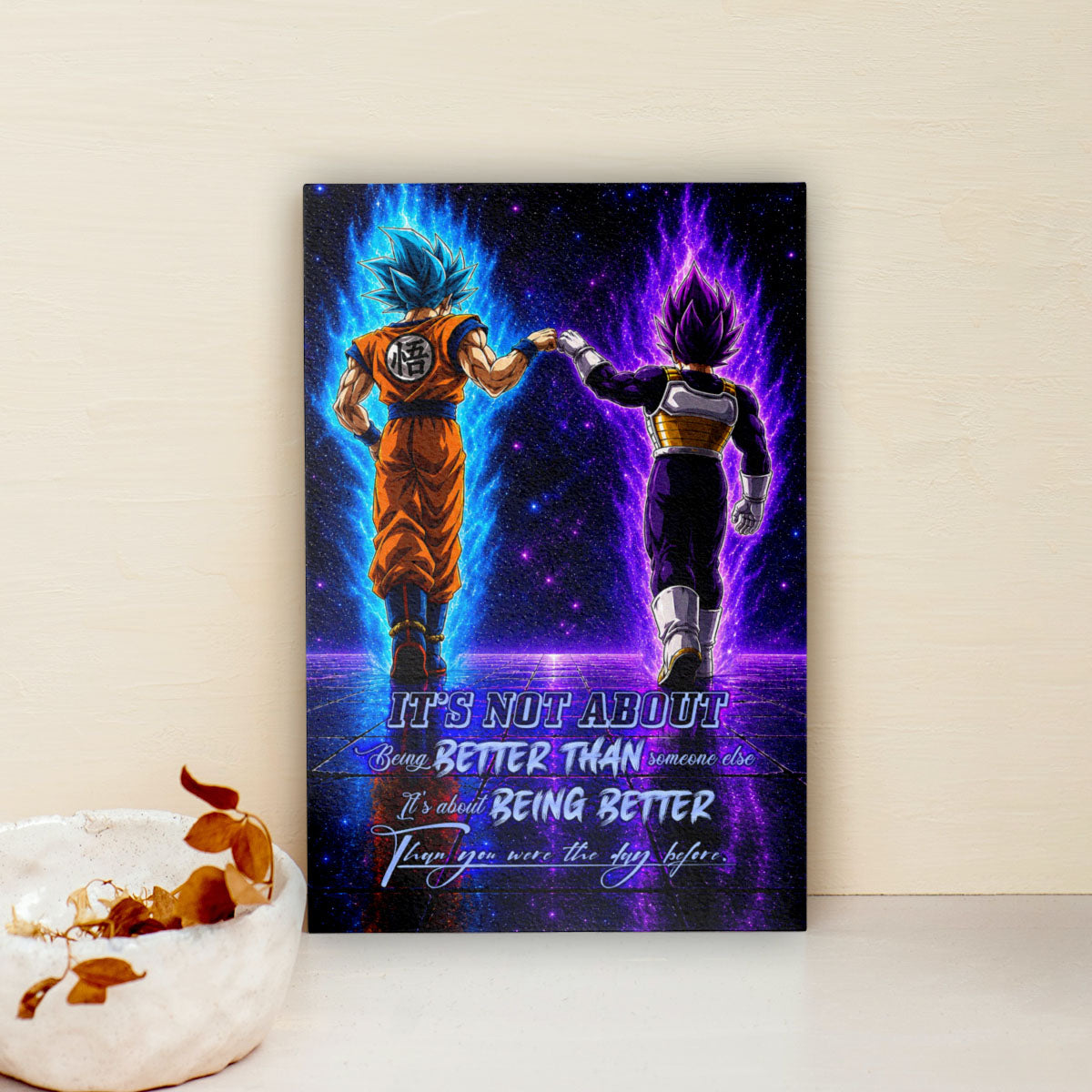 Dragon Ball Canvas Wall Art - DR121 - Saiyan Blue Goku - Ultra Ego Vegeta - Being Better Than Yesterday
