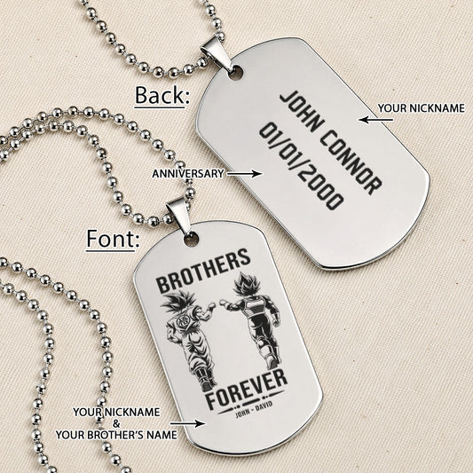 Personalized Dragon Ball Z Goku & Vegeta Brother Dog Tag Necklace - "Brothers Forever" Engraved Stainless Steel Military Pendant Gift for Men