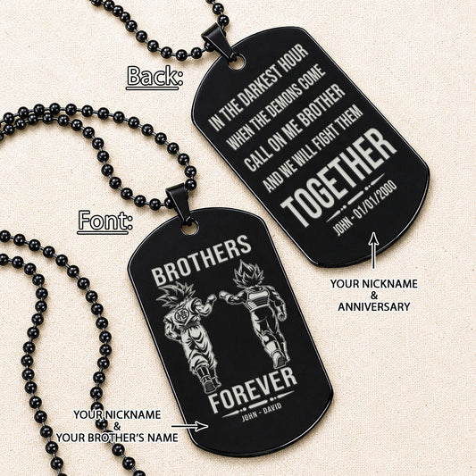 Dragon Ball Engraved Dog Tag Necklace - DRD081 - Goku - Vegeta - Brothers Forever - Military Ball Chain - 316L Stainless Steel