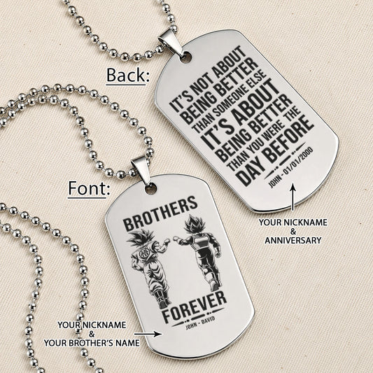 Personalized Dragon Ball Z Goku & Vegeta Brother Dog Tag Necklace - "Brothers Forever" Engraved Stainless Steel Military Pendant Gift for Men