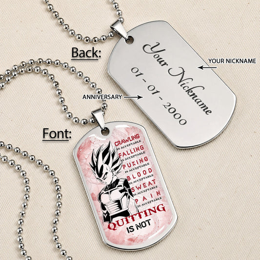Dragon Ball Dog Tag Necklace - DRDL014 - Vegeta - Quitting Is Not - Gift for DBZ Fans - Military Ball Chain