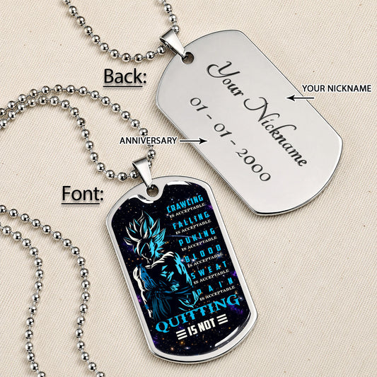 Dragon Ball Dog Tag Necklace - DRDL015 - Super Saiyan Blue Goku - Quitting Is Not - Military Ball Chain