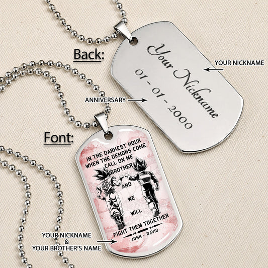 Dragon Ball Dog Tag Necklace - DRDL040 - Goku - Vegeta - Call On Me Brother - Military Ball Chain