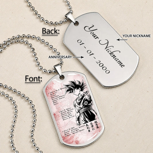 Dragon Ball Dog Tag Necklace - DRDL044 - Goku - 7 Virtues of a Warrior - 5 Keys to Health - Military Ball Chain