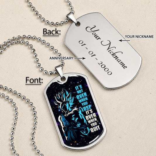 Dragon Ball Dog Tag Necklace - DRDL048 - Super Saiyan Blue Goku - It's Not Over When You Lose - Military Ball Chain