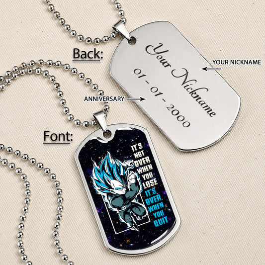 Dragon Ball Dog Tag Necklace - DRDL049 - Super Saiyan Blue Vegeta - It's Not Over When You Lose - Military Ball Chain