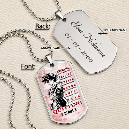 Dragon Ball Dog Tag Necklace - DRDL055 - Goku - Quitting Is Not - Gift for DBZ Fans - Military Ball Chain