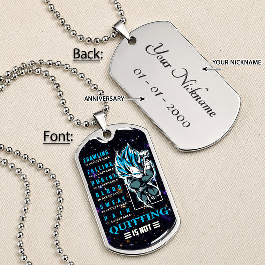Dragon Ball Dog Tag Necklace - DRDL056 - Super Saiyan Blue Vegeta - Quitting Is Not - Military Ball Chain