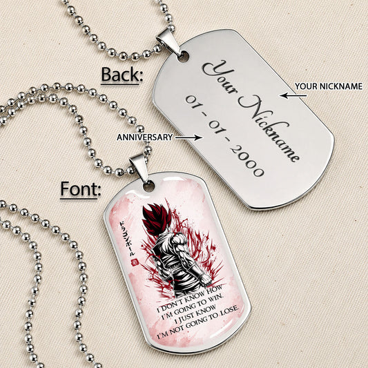 Dragon Ball Dog Tag Necklace - DRDL058 - Super Saiyan God Vegito - I'm Not Going To Lose - Military Ball Chain