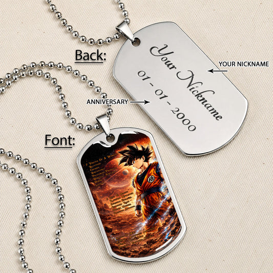 Dragon Ball Dog Tag Necklace - DRDL080 - Goku - 7 Virtues of a Warrior - 5 Keys to Health - Military Ball Chain