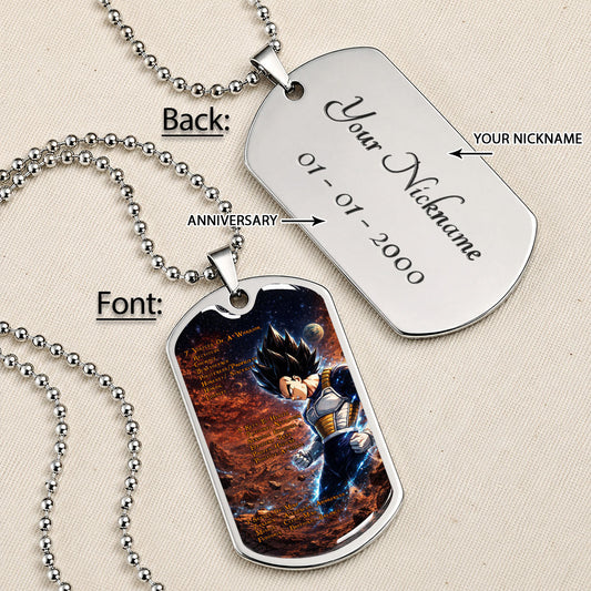 Dragon Ball Dog Tag Necklace - DRDL081 - Vegeta - 7 Virtues of a Warrior - 5 Keys to Health - Military Ball Chain