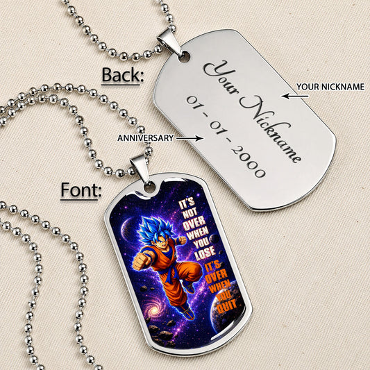 Dragon Ball Dog Tag Necklace - DRDL084 - Super Saiyan Blue Vegeta - It's Not Over When You Lose - Military Ball Chain