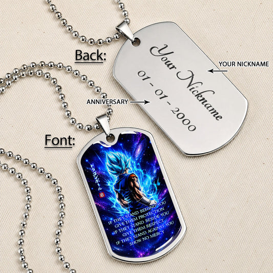 Dragon Ball Dog Tag Necklace - DRDL099 - Super Saiyan Blue Vegito - Show No Mercy - Military Ball Chain