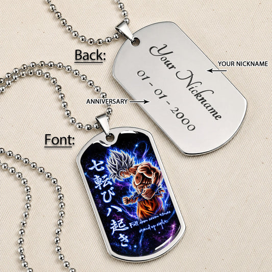 Dragon Ball Dog Tag Necklace - DRDL105 - Ultra Instinct Goku - Fall Down Seven Times Stand Up Eight - Military Ball Chain