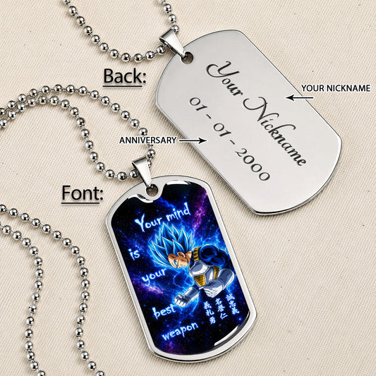 Dragon Ball Dog Tag Necklace - DRDL109 - Super Saiyan Blue Vegeta - Your Mind Is Your Best Weapon - Military Ball Chain