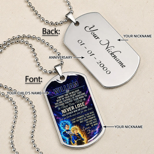 Dragon Ball Dog Tag Necklace - DRDL114 - Vegeta - Trunks - To My Son From Dad - Gift for DBZ Fans - Military Ball Chain
