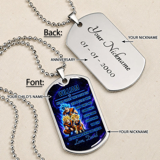Dragon Ball Dog Tag Necklace - DRDL120 - Goku - Gohan - To My Son From Dad - Military Ball Chain
