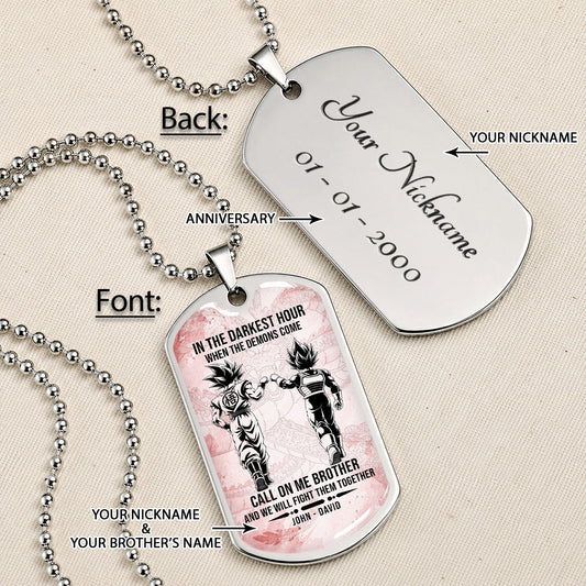 Dragon Ball Dog Tag Necklace - DRDL125 - Goku - Vegeta - Call On Me Brother - Gift for DBZ Fans - Military Ball Chain