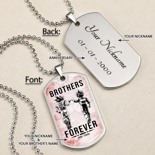 Dragon Ball Dog Tag Necklace - DRDL126 - Goku - Vegeta - Brothers Forever - Gift for DBZ Fans - Military Ball Chain