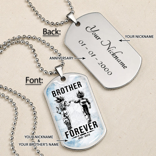 Custom Dragon Ball Goku & Vegeta Brother Dog Tag Necklace - Motivational Quote "Brother Forever" Stainless Steel Pendant - Anime Gift for DBZ Fans - DRDL127