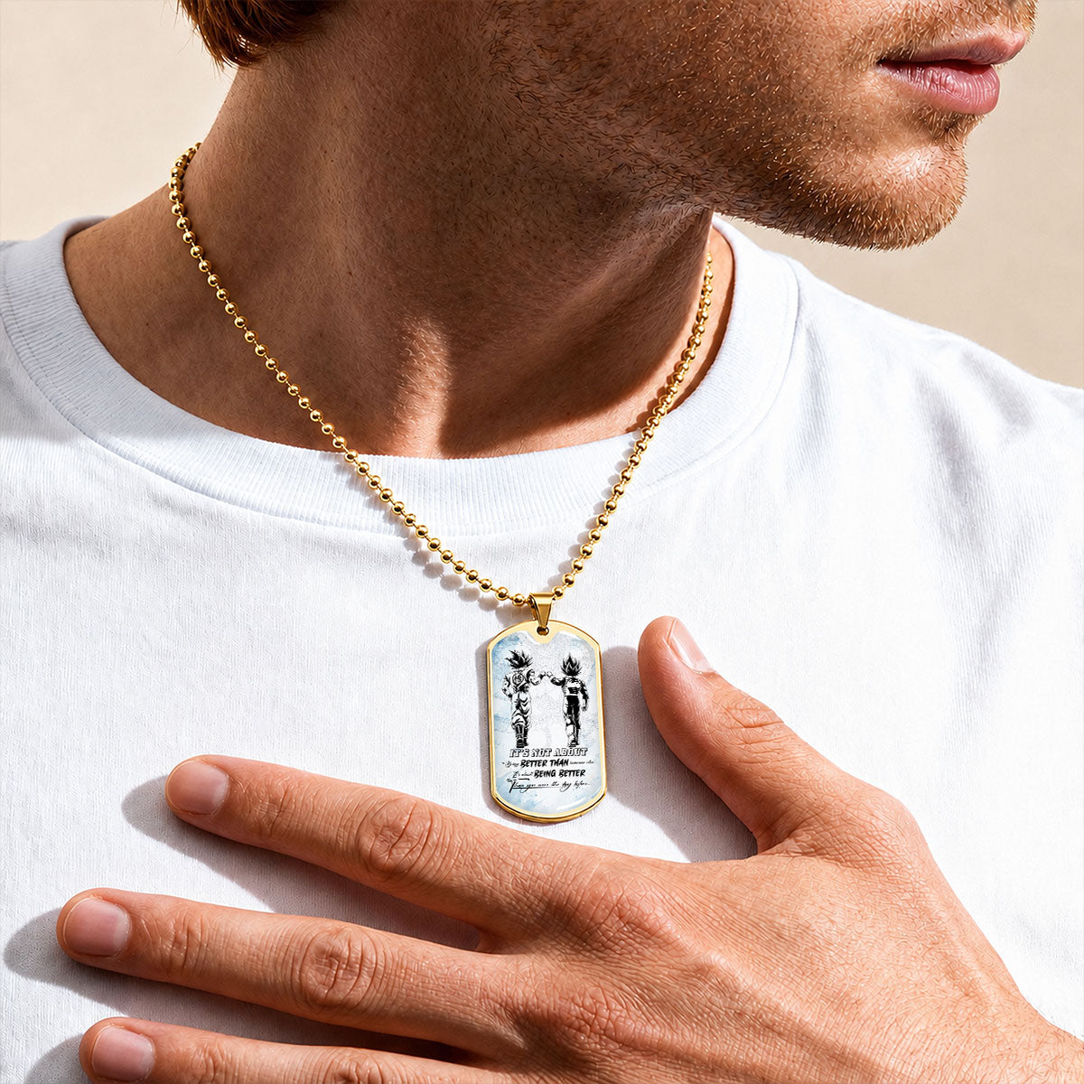 Dragon Ball Dog Tag Necklace - DRDL129 - Goku - Vegeta - Being Better Than Yesterday - Military Ball Chain