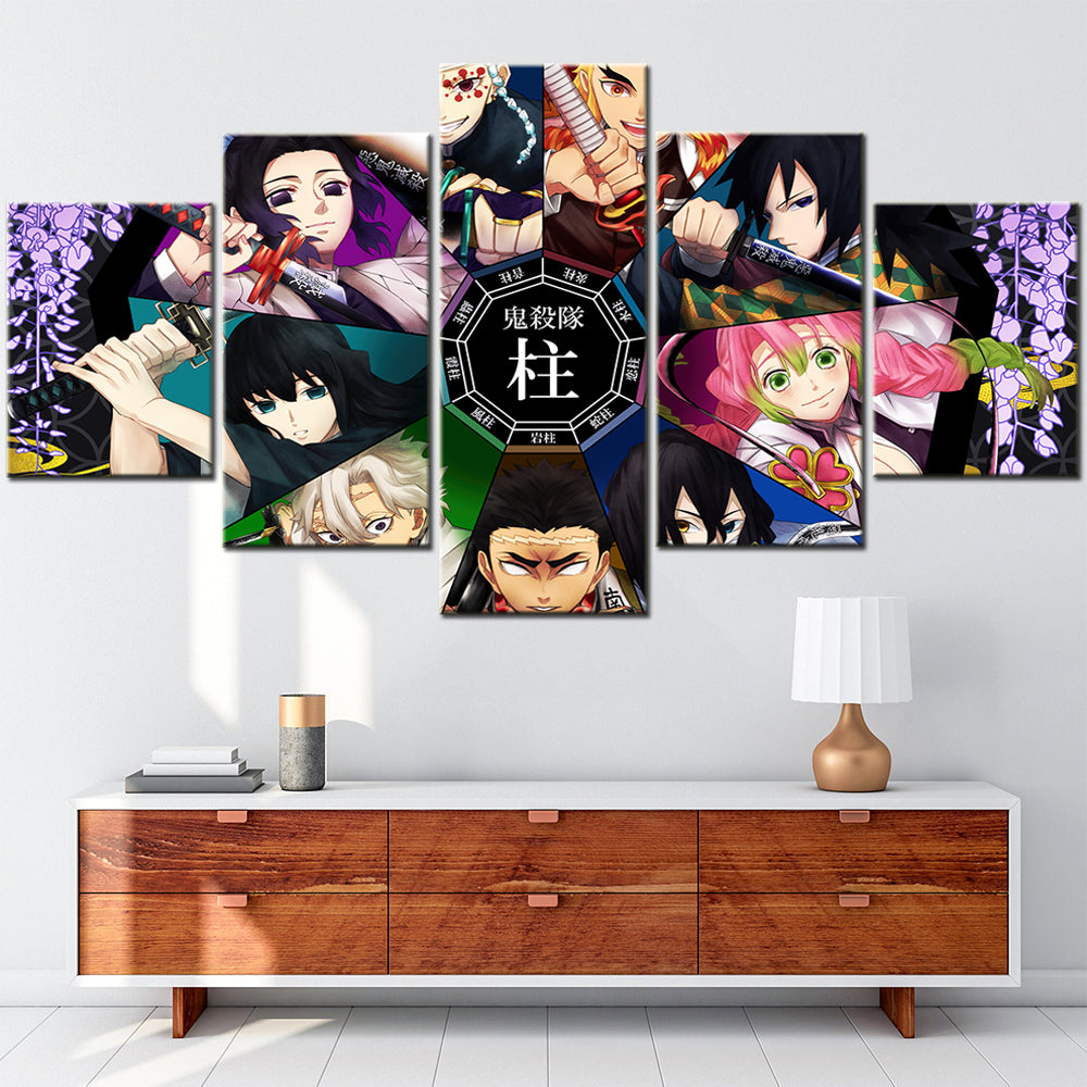 Demon Slayer - Kimetsu no Yaiba - 5 Pieces Wall Art - Uzui Tengen - Rengoku Kyoujurou - Tomioka Giyuu - Kanroji Mitsuri - Iguro Obanai - Himejima Gyoumei - Shinazugawa Sanemi - Tokitou Muichirou - Demon Slayer Poster - Demon Slayer Wall Art