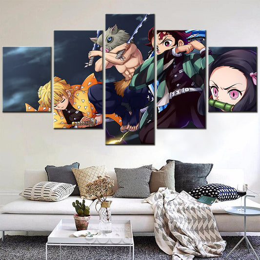 Demon Slayer - Kimetsu no Yaiba - 5 Pieces Wall Art - Zenitsu Agatsuma - Hashibira Inosuke - Kamado Tanjirou - Nezuko Kamado - Demon Slayer Poster - Demon Slayer Wall Art