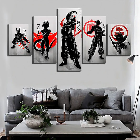 Dragon Ball - 5 Pieces Wall Art - Cell - Frieza - Majim Buu - Piccolo - Kid Goku - Printed Wall Pictures Home Decor - Dragon Ball Poster - Dragon Ball Canvas