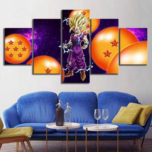 Dragon Ball - 5 Pieces Wall Art - Gohan Super Saiyan - Printed Wall Pictures Home Decor - Dragon Ball Poster - Dragon Ball Canvas